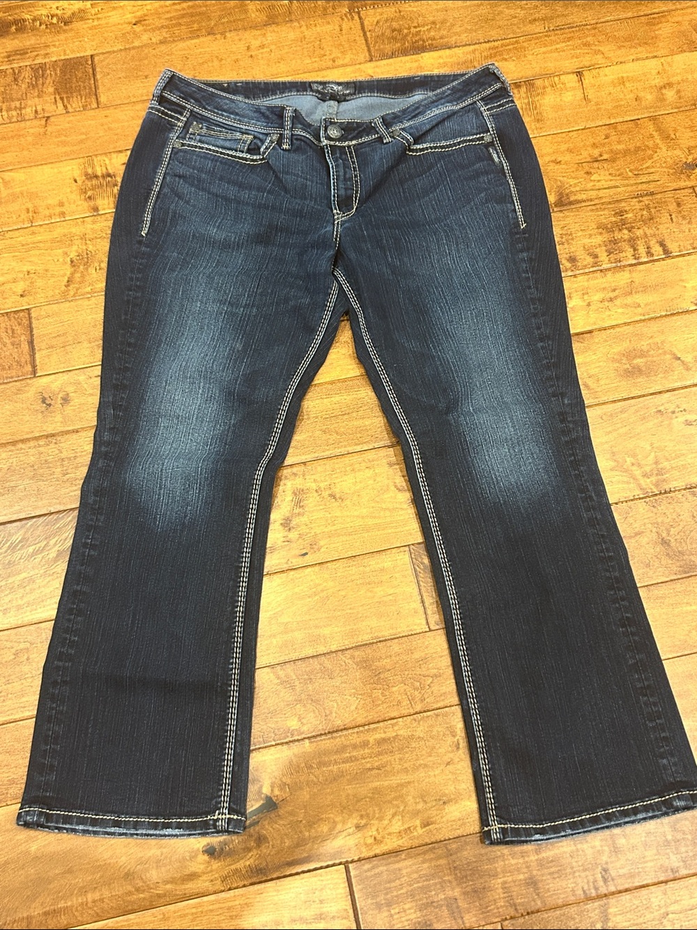 Silver Jeans Dark Blue Boot Cut Jeans with Contrast Stitching